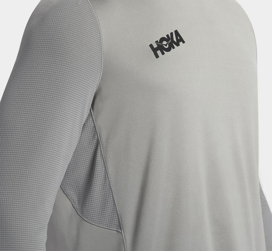 Tops Mens - Hoka One One Performance Long Sleeve - Grey - DEINSZT-27